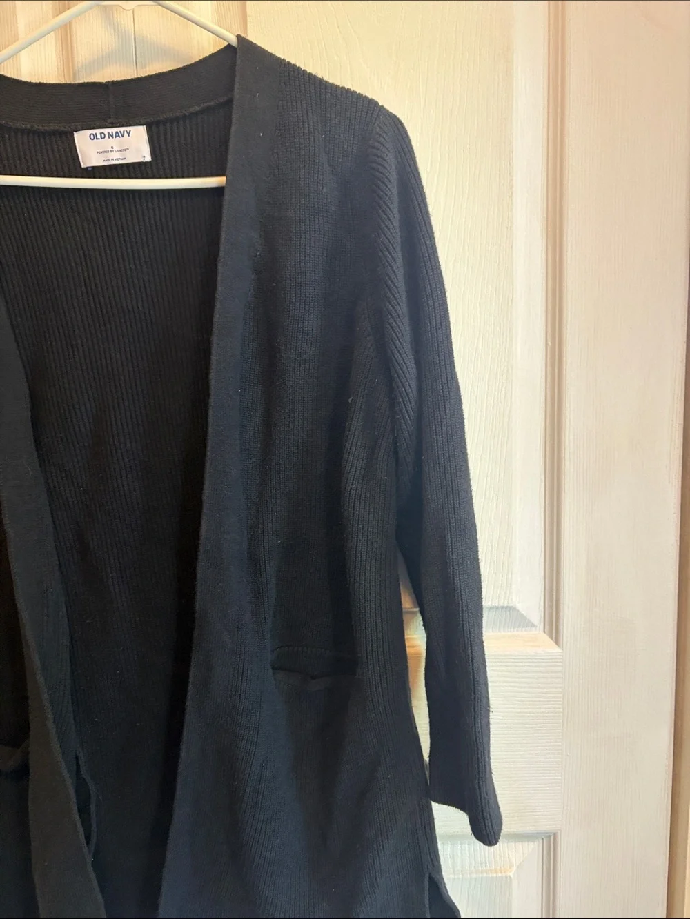 Old Navy Black Ribbed Open Front Cardigan Sweater Small Pockets Livaeco - Picture 4 of 6